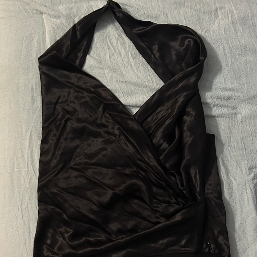 Zara Black Satin Halter Tank Top
